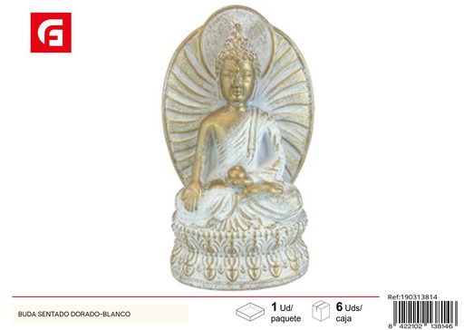 [190313814] Buda sentado dorado-blanco para decoración