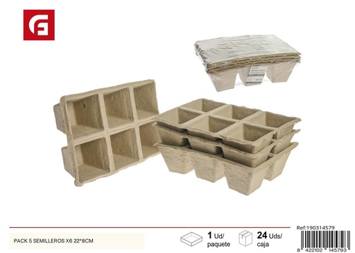 [190314579] Pack de 5 semilleros de 6 celdas 22*8cm para jardinería