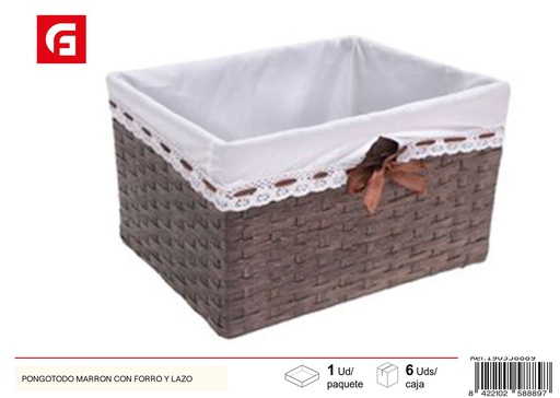 [190358889] Cesta de mimbre marrón con forro y lazo - Decoración del hogar