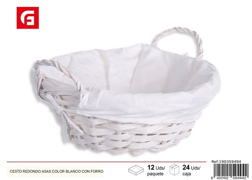 [190359494] Cesto redondo con asas y forro color blanco para pan y almacenamiento