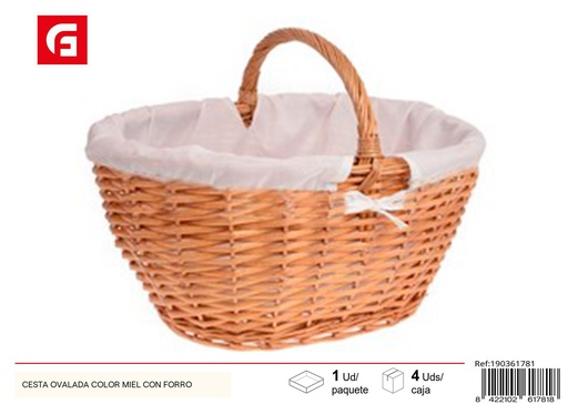 [190361781] Cesta ovalada color miel con forro para almacenamiento
