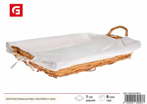 [190361803] Cesto rectangular de miel con forro y asas - Decoración del hogar y cestas de mimbre