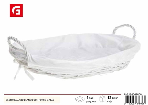 [190361806] Cesto ovalado blanco con forro y asas - Almacenamiento decorativo