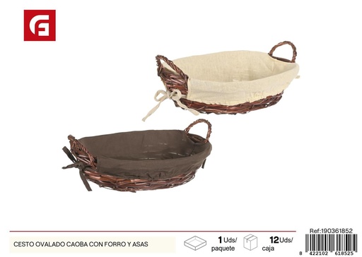 [190361852] Canasta ovalada caoba con forro y asas - Decoración de hogar
