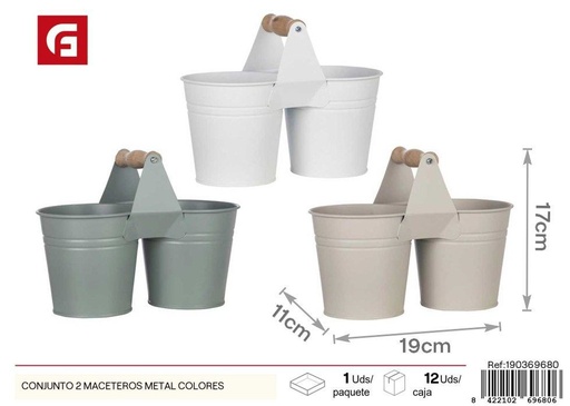 [190369680] Conjunto de 2 maceteros de metal colores para jardín y decoración exterior