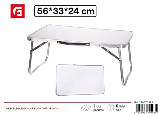 [190370593] Mesa plegable color blanco 56x33x24cm para exteriores e interiores