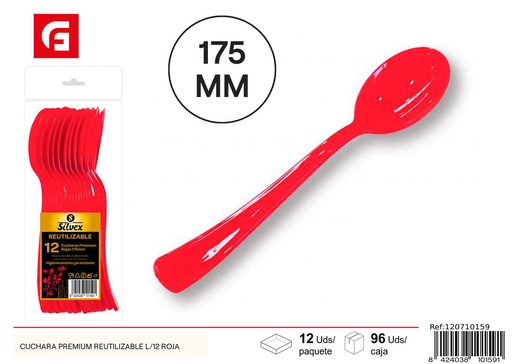 [120710159] Cuchara premium reutilizable roja 12pcs para eventos y fiestas
