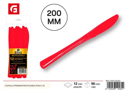 [120710161] Cuchillo premium reutilizable rojo L/12 - Cubiertos desechables