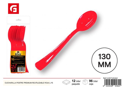 [120710162] Cucharilla de postre premium reutilizable roja L/15 - Cubiertos desechables