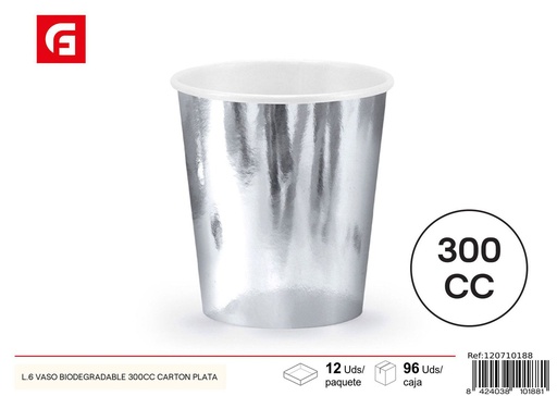 [120710188] Vaso biodegradable 300cc de cartón plateado