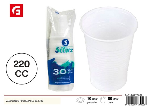 [120770022] Vaso reutilizable 220cc blanco l/30 para fiestas y eventos