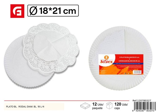 [120780327] Plato de papel blanco 18x21cm con rodal - Artículos desechables
