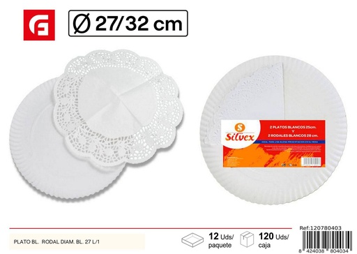 [120780403] Plato de papel con rodal blanco 27cm