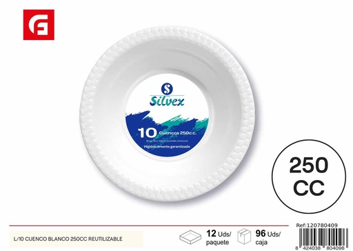 [120780409] Cbowl desechable 250cc blanco 10 unidades - Utensilios desechables