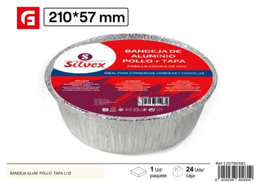 [120780481] Bandeja de aluminio para pollo + tapa L/12 - Utensilios desechables