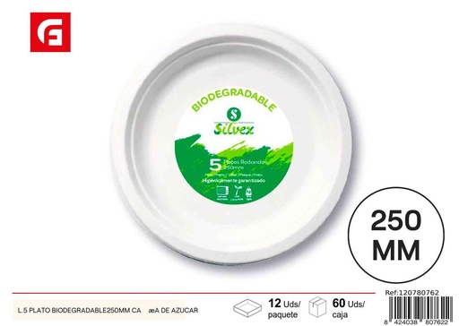 [120780762] Plato biodegradable de caña de azúcar 250mm para fiestas