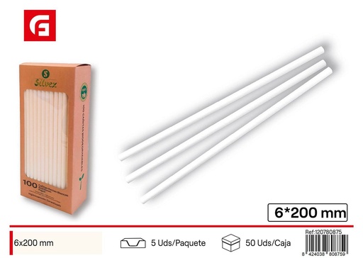 [120780875] Cañitas biodegradables blancas L.100 - Utensilios desechables
