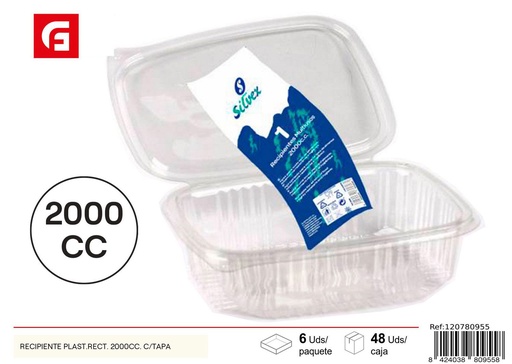 [120780955] Recipiente plástico rectangular 2000cc con tapa para alimentos