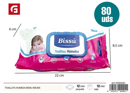 [110902001] Toallita húmeda Bissu 80 unidades - Productos de cuidado personal