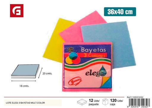 [110931032] Lote elige 3 bayetas multicolor 36x40cm - Productos de limpieza