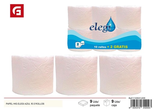 [110931209] Papel higiénico Elegi azul 10+2 rollos - Productos de limpieza