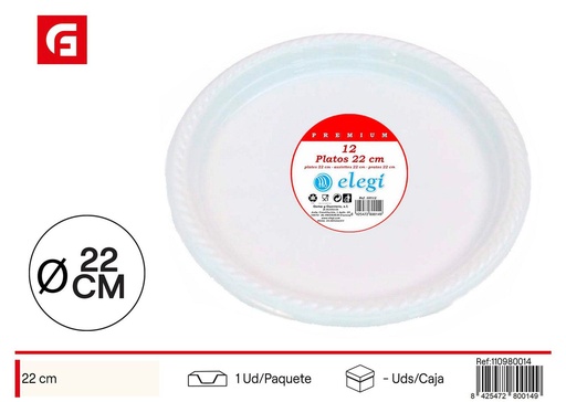 [110980014] Plato desechable premium blanco 22cm 12uds - Artículos desechables para fiestas