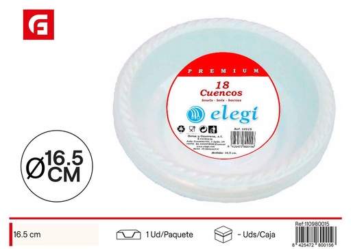 [110980015] Cuenco desechable premium blanco 16.5cm 18ud - Platos y cuencos desechables