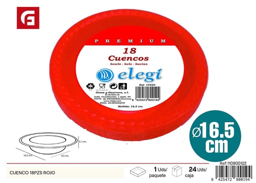 [110900122] Cuenco desechable rojo 18pcs para fiestas y eventos