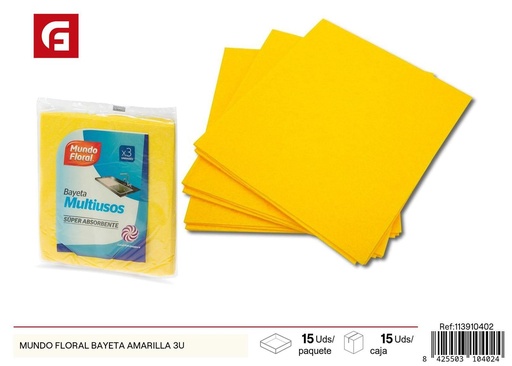 [113910402] Bayeta amarilla (3 unidades, MUNDO FLORAL) - Accesorios de limpieza