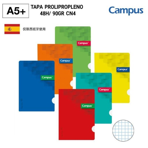 [A001018] Libreta grapada A5+ 48 hojas 90gr CN4 PP para notas y apuntes