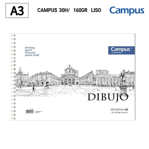 [A001115] Bloc de dibujo A3 30 hojas 160gr liso para artistas