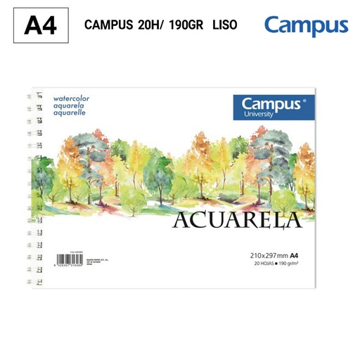 [A001116] Bloc de acuarela A4 20 hojas 190gr liso para artistas y estudiantes