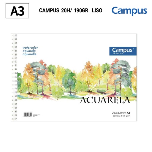 [A001117] Bloc acuarela A3 20H/190GR liso