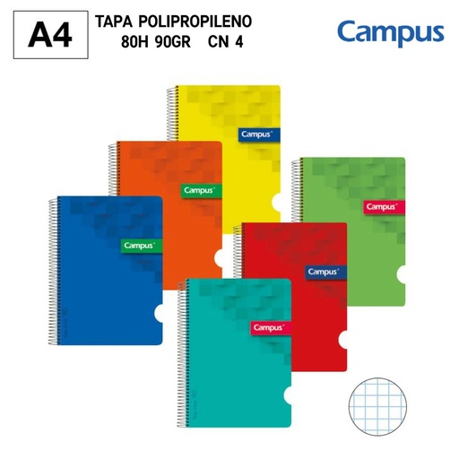 [A001058] Bloc de notas A4 80H 90g - Cuaderno de plástico con hojas a cuadrícula