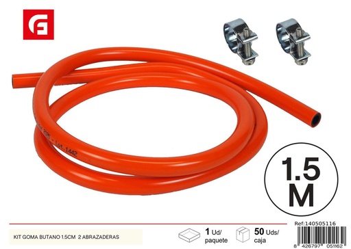 [140505116] Kit goma butano 1,5 cm + 2 abrazaderas - Accesorios para gas