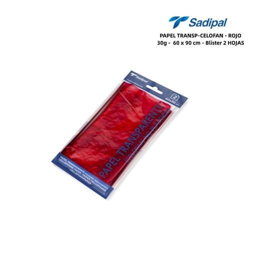 [A000398] Papel celofán transparente rojo 30g 60x90cm 2h para manualidades