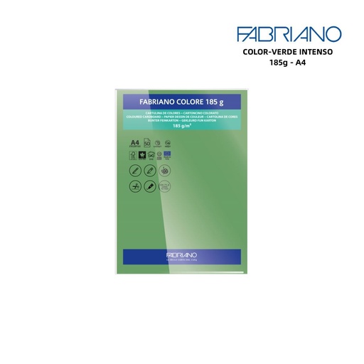 [A000315] Papeles FABRIANO A4 185g color verde intenso - Papelería y manualidades