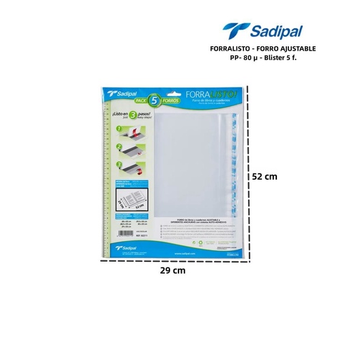 [A000692] Forro ajustable 29x52cm blister 5f para libros y cuadernos