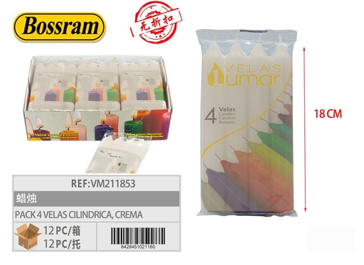 [VM211853] Pack de 4 velas cilíndricas crema