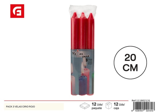 [111802131] Pack de 3 velas cirio rojo