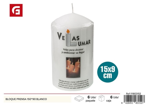 [111803152] Vela bloque prensa 150x90 blanco para decoración