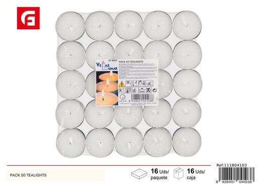 [111804103] Pack de 50 velas tealight blancas - Ambientadores y velas