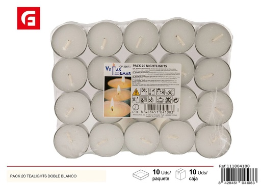 [111804108] Pack 20 tealights blanco doble para decoración y ambiente