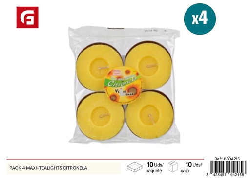 [111804215] P pack de 4 maxi tealights citronela - Velas repelentes de mosquitos