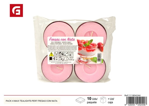 [111804244] Pack de 4 maxi tealights con aroma a fresas con nata - Velas aromáticas