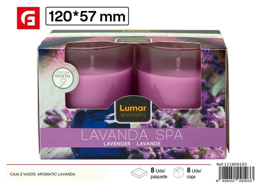 [111809103] Velas aromáticas de lavanda en caja 2 vasos para decoración