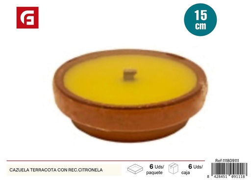 [111809111] Vela aromática en cazuela terracota con citronela para exteriores