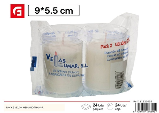 [111821059] Pack 2 velones medianos transparentes para decoración