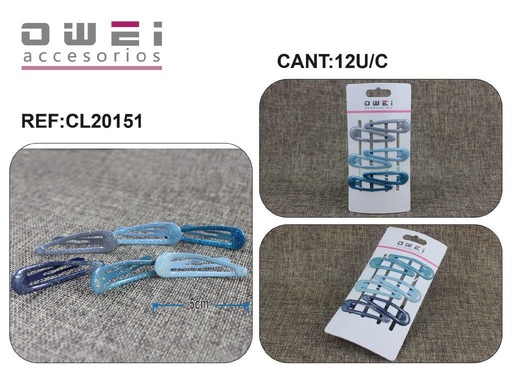 [8428947201519] Clip azul 12/u CL20151 OW para cabello