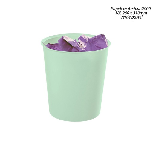 [A000608] Papelera Archivo 2000 18L verde pastel 290 x 310 mm - Artículos de papelería
